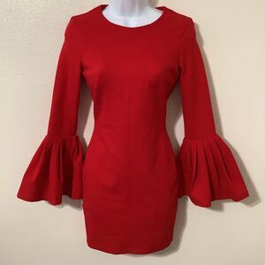 Lulus Double Flair Sleeve Bodycon Holiday Party New Years Statement Red Dress XS